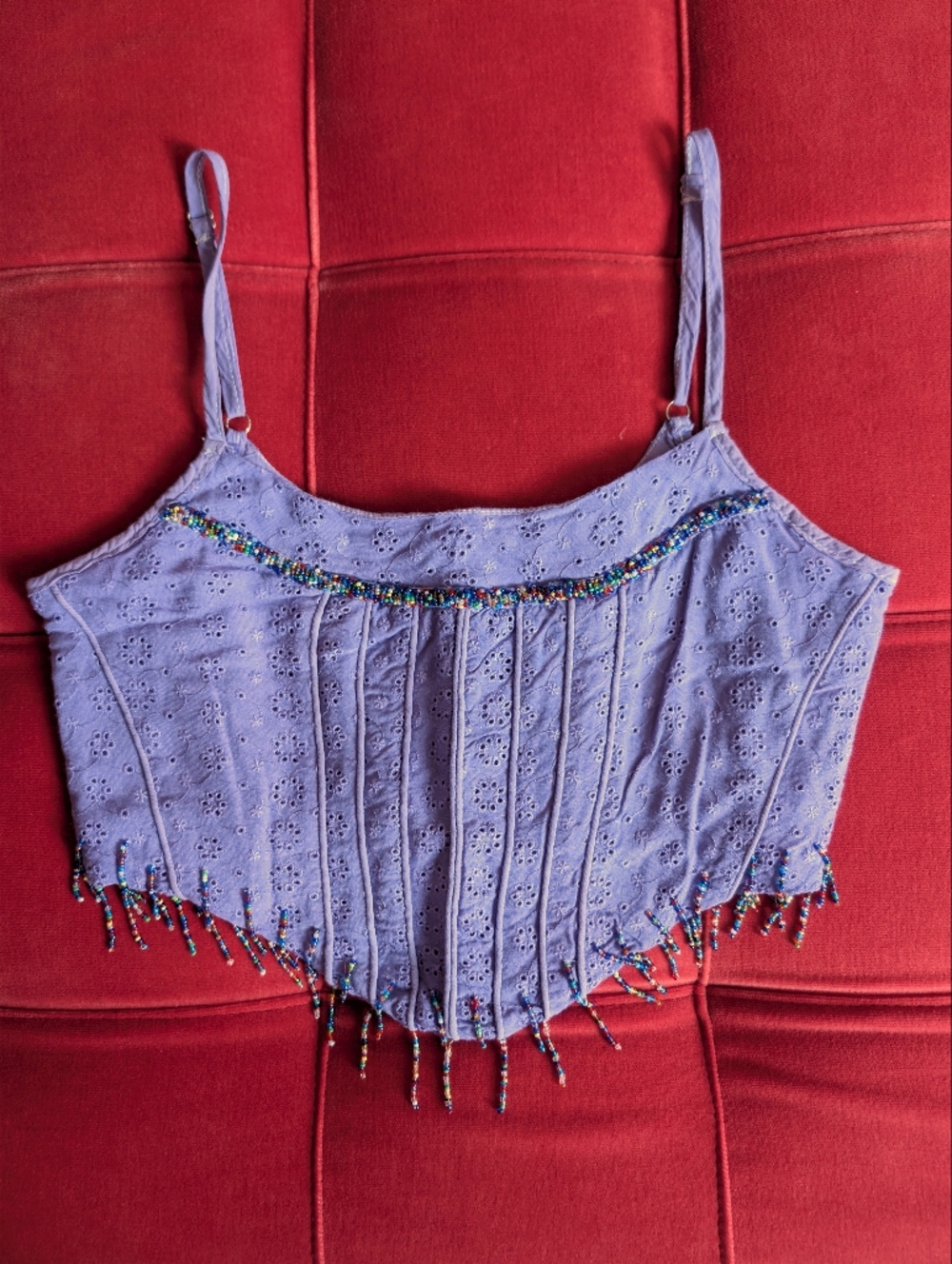 Lilac Eyelet Beaded Trim Festival Top